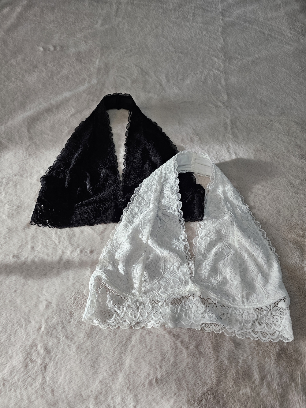 Lace Halter Bralette Set — Black & White